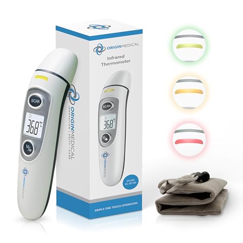 Origin Medical Ear and Forehead Thermometer for Babies, Kids and Adults, Ultra Fast sensors, Simple One Touch Operation, LCD Screen, Fever Indicator and Fever Alarm