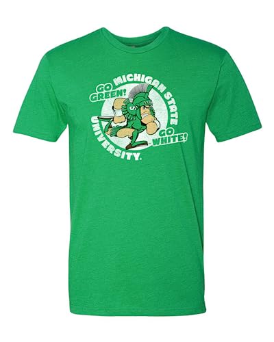 Michigan State Apparel MSU Spartans Shirt Retro Charging Sparty Heather Kelly Green Premium Super Soft T Shirt Go Green Go White Tee for Men and Women (Michigan State University, XX-Large)