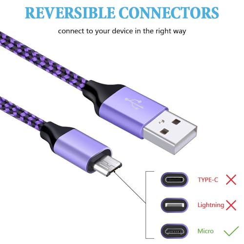 Image of AILKIN Micro Usb Cable, 5-Pack 6.6Ft High Speed Nylon Braided Android Charging Cables For Samsung Galaxy S7 /S6,Sony,Motorola,Htc,Lg Android Tablets & More Usb To Micro Usb Cords, Multicolor