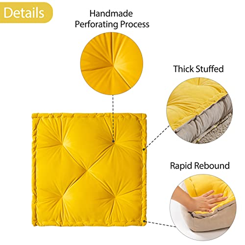 Higogogo Extra Large Floor Cushion, 30"X30" Square Tufted Seating Floor Pillow With Frilled Edge, Outdoor Thicken Meditation Cushion For Yoga, Reading, Kids Playing And Pet Sleeping, Yellow #TOP2