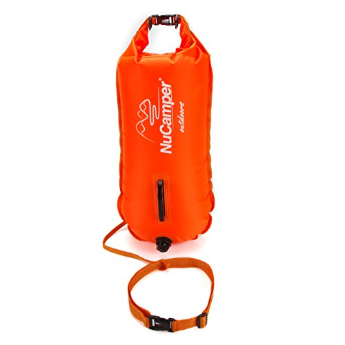 NuCamper Swim Buoy for Open Water Swimmers with Adjustable Waist Belt, Waterproof Dry Bag, Swim Bubble for Safty Swimming, Training Snorkeling, Kayaking, Boating,Beach Bags Large Capacity 28L