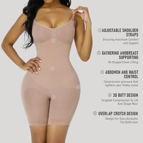 Image of Women's Shapewear Bodysuit - Tummy Control Seamless Waist Sculpting Body Shaper - Thong Body Suit