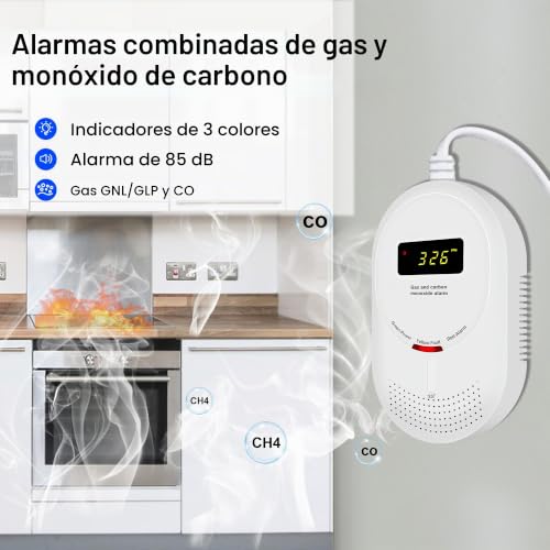 Miniatura 3 de Scondaor 2-En-1 Detector De Gas Y Monóxido De Carbono Con Pantalla Lcd, Certificado En 50291 Y En 50194, Detector De Gas Combustible Metano Gas Natural Y Glp Y Co, Pack De 1