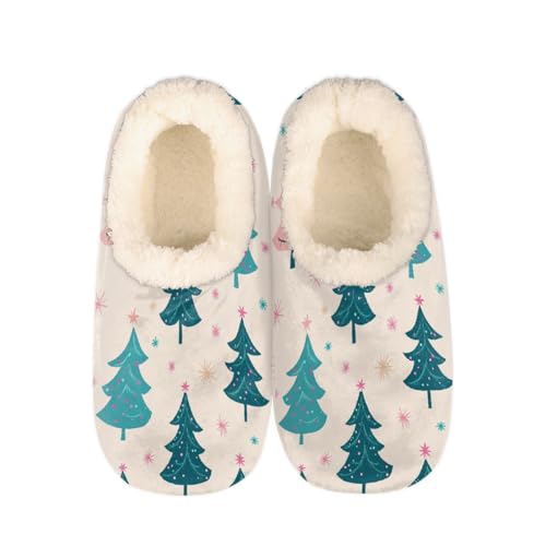 Christmas Trees Green Pink Slippers for Women Slipper Socks Soft Fuzzy House Slippers Shoes for Indoor Bedroom, Winter Cozy Christmas Gifts