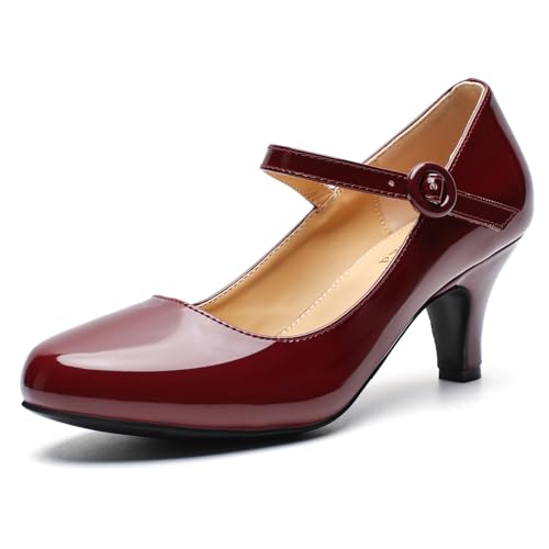 Image of Women's Vintage Mary Jane Shoes Dress Comfortable Low Kitten Heels Ankle Strap Closed Round Toe Office Work Wedding Pumps