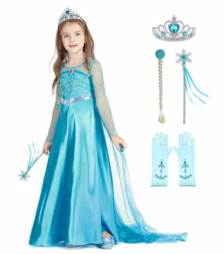 Dzyoleize Princesa Elsa Vestido de Fantasia para Meninas Meninas Festa de Aniversário Rainha Cosplay