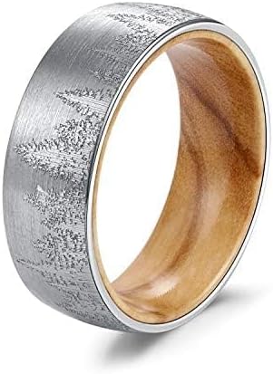 Forest Rings for Men 8 mm Black Plated Wedding Band with Wood Liner Comfort Fit - Image 2