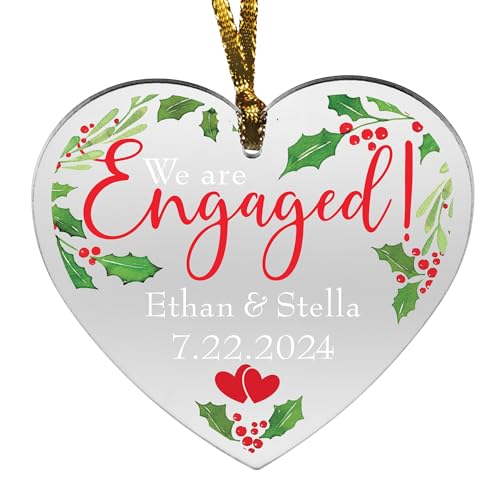Let’s Make Memories Personalized Christmas Ornament - We are Engaged! - for Fiancé/Fiancée - Acrylic - Heart - for Couples - 2024 Keepsake Ornament - Includes Velvet Bag
