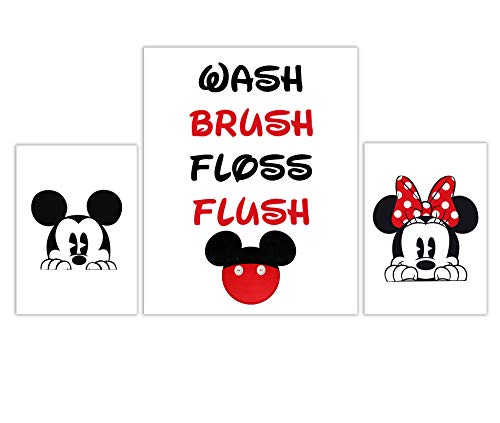 Wash Brush Floss Flush - Mickey Minnie Bathroom Bedroom Wall decor Kids