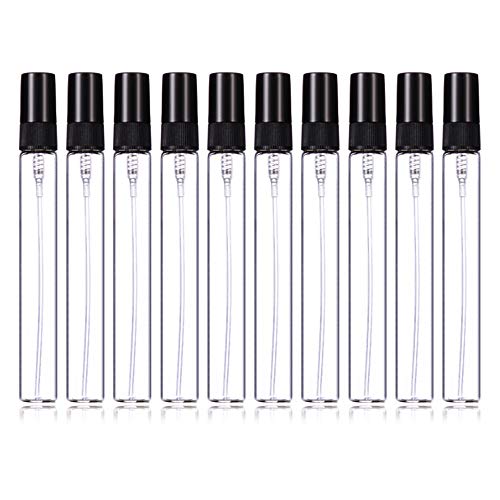 Preisvergleich Produktbild Enslz 10 ml Parfüm-Sprühflaschen, nachfüllbar, leer, für Reisen, transparent, nachfüllbar, Zerstäuber, Glasflaschen, 10 Stück (10 ml, schwarz)
