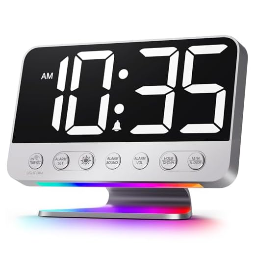 Digital Alarm Clocks for Bedrooms: Large Bold Number 5 Brightness Dimmer - Easy to Read Across The Room - 5 Alarm Sound 8 Night Light - Silver