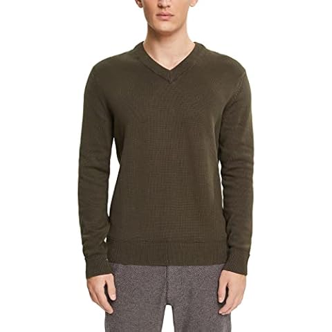 ESPRIT Men's Dark Khaki V Neck Sweater Cover