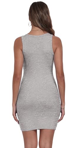 Image of Qaffier Women's Mini Dress Summer Tank Dress Ribbed Crew Neck Sleeveless Basic Bodycon Mini Dresses