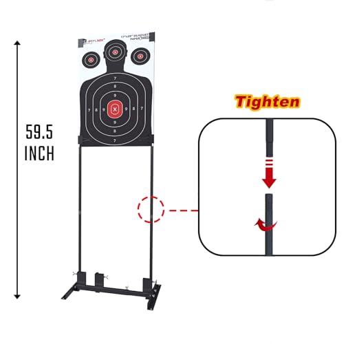 Atflbox Shooting Target Stand with 10pcs 17x25 Inch Paper Targets, Durable Paper Target Holder with Stable Adjustable Base for Cardboard Silhouette, H Shape, USPSA/IPSC, IDPA Practice (A -1 Pack)