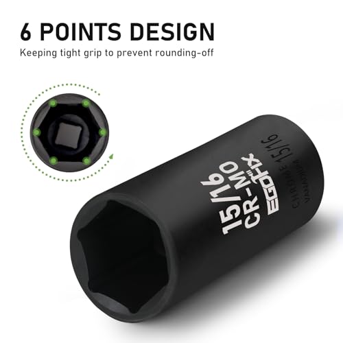 Image of 1 /2 inch Drive Deep Impact Socket, 15 /16 Inch SAE Socket, CR-MO 6 Point for Easy Removal of Axle Nut