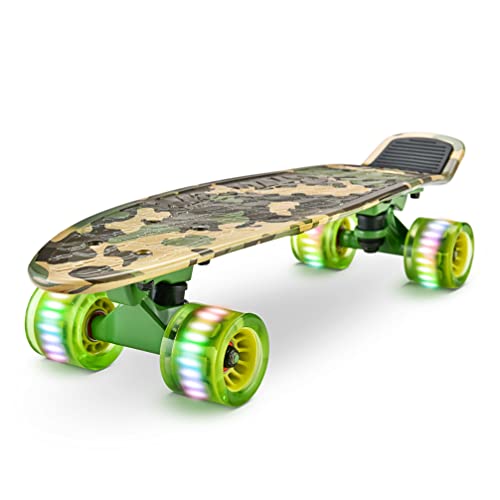 Hurtle Standard Skateboard Mini Cruiser - 6'' Pp Deck Complete Double Kick Skate Board W/ 3.25" Aluminum Alloy Truck, Pu Wheels W/Led Light - For Kids, Teens, Adults (Camo), One Size (Hcsk57) #TOP9