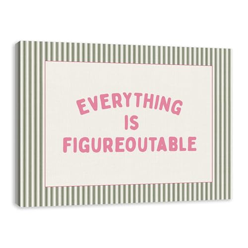 IWGDNJS Everything Is Figureoutable Inspirational Wall Art Decor Motivational Wall Decor Positive Quote Pink and Green Canvas Prints Poster for Bedroom Home Office 11x14 Inch
