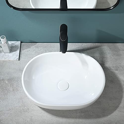 Vesla Home Modern Oval 19"X14" White Porcelain Ceramic Above Counter Bathroom Vessel Sink,Ceramic Art Basin Bathroom Sink For Lavatory Vanity Cabinet #TOP5