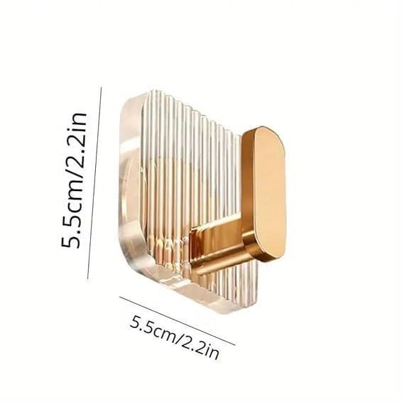 Image of Premium Transparent Wall Hooks with Gold Finish | No Drill Self Adhesive Wall Hooks for Hanging | Waterproof & Strong Hold Wall Hooks for Bathroom, Kitchen, Office & Bedroom Pack of 4