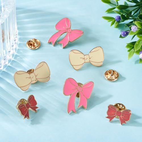 Image of 6Pcs 3 Styles Bowknot Enamel Pins Colorful Bow Tie Brooch Pins Ribbon Bow Brooch Badges for Backpacks Bags Hats Clothing Decorative Supplies