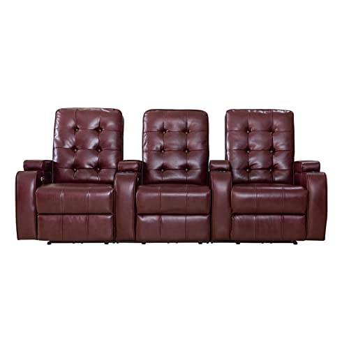 Ice Armor 9092-Bgd Burgundy Air Leather Cinema 3 Power Sofa Recliner Chair Home Theater Seating With Cup Holders And Usb Port For Gaming Living Room #TOP5
