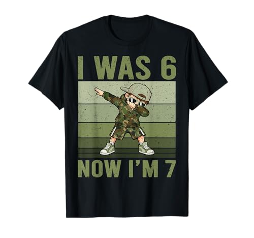 Dabbing 7th Birthday Kid I was 6 Now I'm 7 Six 67 Camo Meme T-Shirt