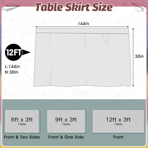 Image of 12FT Boho Table Skirt Teacher Desk Skirts for Classroom Decorations Colorful Rectangle Round Table Cover Skirt for Back to School Party Supplies Kindergarten Preschool Office Bookcase Cabinet Shelf