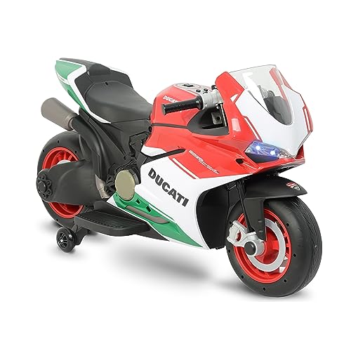 FEBER - Ducati 2138, Moto Infantil a batería de 12 voltios, con Luces y Sonidos de Arranque y bocina, vehículo Deportivo Seguro para niños, Velocidad 3,5 a 8,6 km/h, +3 años, Famosa (FEN09000)