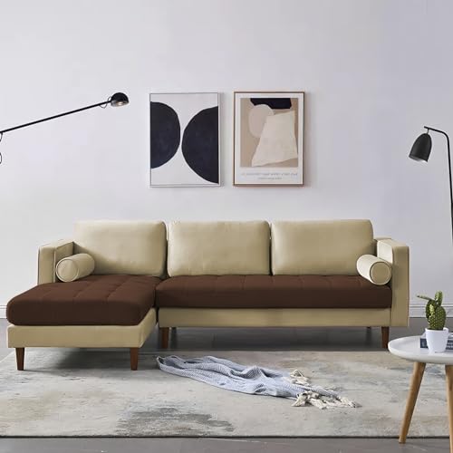 Image of Lezra LHS 4 Seater L Shape Sofa Set for Living Room (Cream Brown Fabric) Premium Fabric Sofa