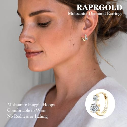 Moissanite Huggie Earrings for Women, 14K Gold Plated 925 Sterling Silver Hoop Earrings Hypoallergenic, 2.6Cttw D Color VVS1 Round Cut Moissanite Hoops Earring Jewelry Gifts for Women Men3