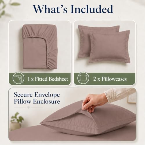 Image of LANE LINEN 100% Organic Cotton Fitted Bedsheet for King Size Bed - Lilac | GOTS Certified, Percale Weave, 78x72 inches, Fits Upto 12 inch Mattress, Soft, Breathable, Washable, 2 Pillow Covers