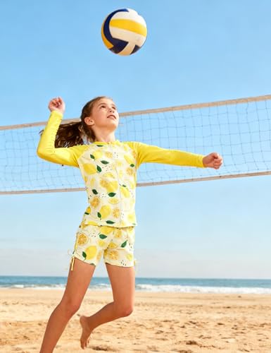 Image of Funnycokid Girls Swimsuit 3 Pieces Zip Rash Guard Bathing Suits Set Kids Bikini Boyshort Summer Swimwear 3-14 Years