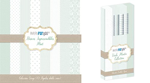 Papers For You Kit 2 Colecciones Básico Verde Menta (Kit 4 Leather Paper + 10 Papeles Scrap doble cara)
