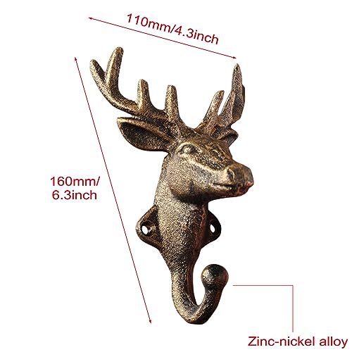 HIZEFSOO Rustic Double Hook, Cast Iron Deer Head Wall Hook Vintage Metal Wall Mounted Coat Hook Home Decor Animal Shaped Key Coat Hat Hooks Towel Living Room Bathroom Room Decoration (Coffee-2PCS) by HIZEFSOO - Used condition - Image 4
