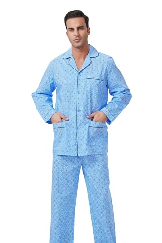 Image of GLOBAL Mens Pajamas Set, 100% Cotton Woven Drawstring Sleepwear Set with Top and Pants /Bottoms