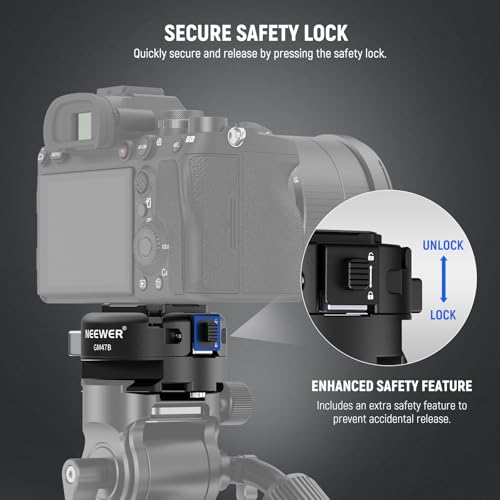 NEEWER GM47B Kit Placa Liberación Rápida, Anti Giro Auto Bloqueo Cuadrado QR Adaptador Trípode & Clamp Base Compatible con Arca Swiss dji Ronin RS 4 Pro RS 3 RS 2 Peak Design Capture V3 Camera Clip - imagen 5