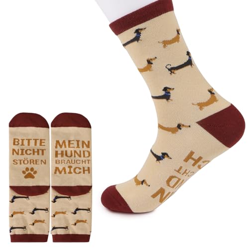 GEBETTER Geschenk für Hundebesitzer Dackel Socken 36-45 lustige Dog Geschenkideen Mit Spruch „Bitte Nicht Stören Mein Hund braucht mich“ Geburtstagsgeschenk für Frauen Männer Hundeliebhaber