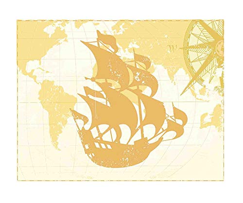 116X83 Inches Wall Mural,Double Exposure Vintage Graphic With Old World Map A Nostalgic Sailboat Compass Concept Peel And Stick Self-Adhesive Wallpaper Removable Large Wall Sticker Wall Decor For Home #TOP2