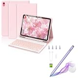 MMK for iPad 11th 10th Generation Case with Keyboard (2022, 10.9"), with Pencil Holder for iPad 11 inch (A16 2025), 10th Gen (10.9 Inch 2022) Pink Bundle with Stylus Pen