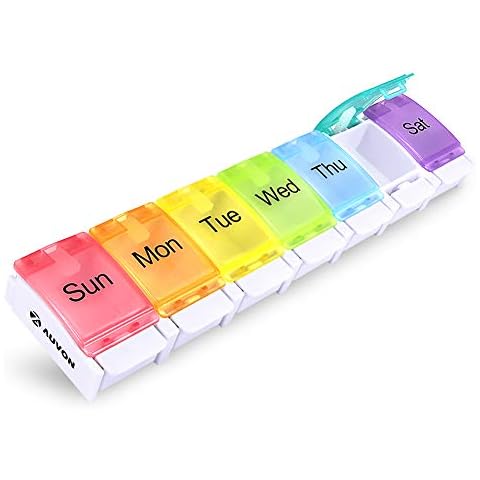 AUVON Weekly Pill Box Organiser, BPA Free Travel Pill Boxes 7 Day 1 Times a Day with Unique Spring Assisted Open Design and Large Tablet Box to Hold Vitamins, Cod Liver Oil, Supplements and Medication Cover