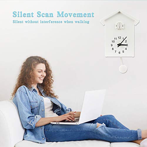 Keypower Cuckoo Clock Cuckoo Wall Clock,Cuckoo Bird Voices Call, Design Clock Pendulum, With Timed Alarm Clock,Bird House, Wall Art Home Living Room Kitchen Office Decoration (White) #TOP2