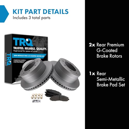 Image of TRQ Rear Brake Pad & Rotor Kit Semi-Metallic Premium G-Coated Compatible with 2013-2019 Ford F-250 Super Duty F-350 Super Duty