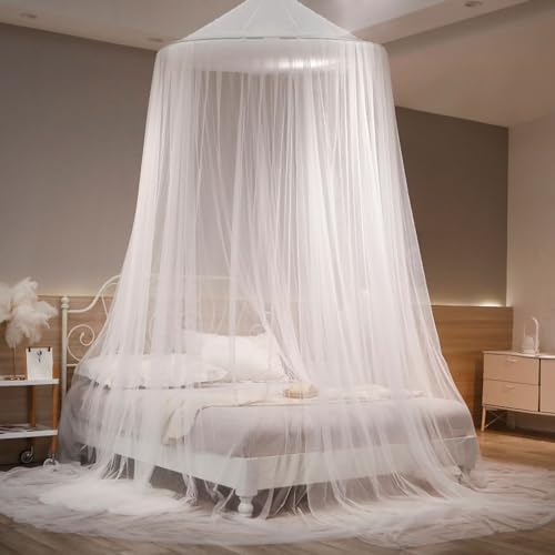 Moustiquaire de Lit,Ciel de Lit Blanche,Grande Moustiquaire Dôme Polyester pour Lit Double et Simple,Mailles Fines Baldaquin pour Voyage et Maison Jardin 60x250x900cm
