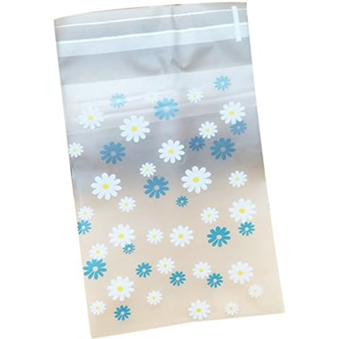HugeDE 200 Pcs 8x10cm Cute Daisy Cello Cellophane Bags OPP Plastic Bags Flat Self Sealing Treat Bags for Bakery Cookies Blue Cover