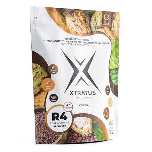 Image of Xtratus Endurance Fluids R4 Cocoa - Sports Recovery Drink mix with Carbohydrates, Vegan Proteins and Electrolytes. 4:1 Ratio (carb:protein). After Workout. Vegan. 35.27oz