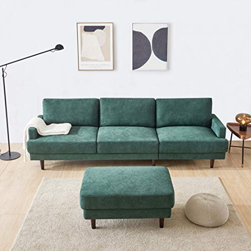 Sectional Sofa with Convertible Ottoman,JULYFOX 104 inch L-Shaped 3-seat Corner Couch with Reversible Chaise Lounger Polyester Fabric for Living Room Office Club Green - Thumbnail 2