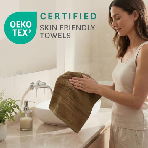 Image of MYTRIDENT Trident Hand Towels, 100% Cotton, Highly Absorbent, Super Soft, 2 Piece Hand Towel Set, 400 GSM, Brown