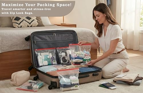 Shalimar Zip 'N' Slider Bags | Small (20 cm X 20 cm) | Pack of 45 Bags | Ziplock/Multi-Purpose Storage Bag | Reusable & Reclosable with Slider Lock | Color - Natural