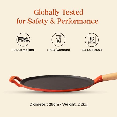 Image of CUMIN CO. Cast Iron Non Stick Dosa Tawa 28 cm | Induction Base Cookware | 10 Year Warranty | Chemical Free Coating | Non Toxic Tawa for Dosa /Chilla | Free Accessories | No Seasoning Needed | Rust