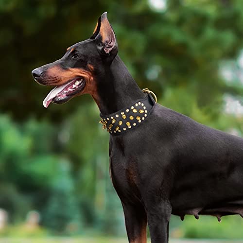 Wide Gold Spiked Dog Collar, Epesiri Dog Chain Collars, Mushroom Rivet Pu Leather Dog Collars, Adjustable Durable Spike Studded Pet Collar For Pitbull Mastiff Bulldog Pugs Husky Rottweiler #TOP6